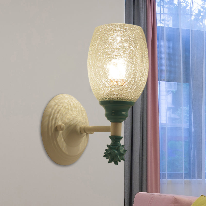Frendorf | 1/2-Bulb Bedside Wandlamp Plattelands Blauw/Goud/Donkerblauw Wandverlichting mit Ovale Heldere Barstglas Shade