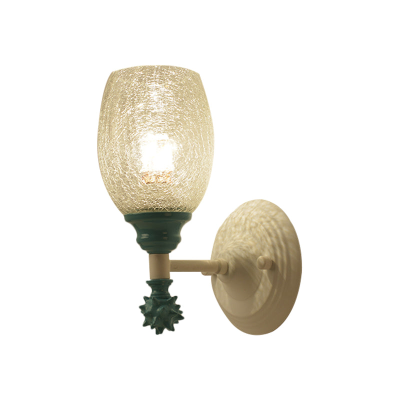 Frendorf | 1/2-Bulb Bedside Wandlamp Plattelands Blauw/Goud/Donkerblauw Wandverlichting mit Ovale Heldere Barstglas Shade