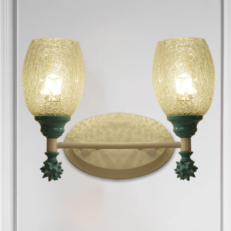 Frendorf | 1/2-Bulb Bedside Wandlamp Plattelands Blauw/Goud/Donkerblauw Wandverlichting mit Ovale Heldere Barstglas Shade