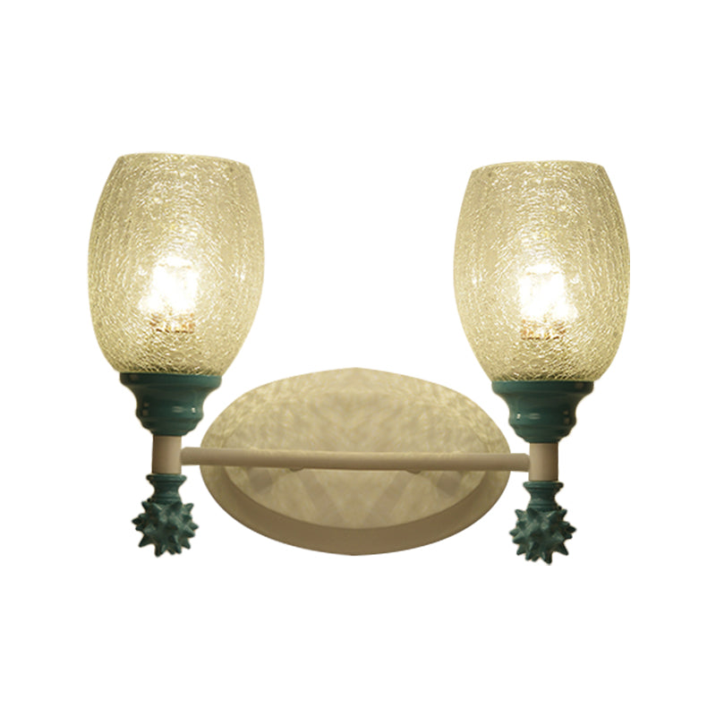 Frendorf | 1/2-Bulb Bedside Wandlamp Plattelands Blauw/Goud/Donkerblauw Wandverlichting mit Ovale Heldere Barstglas Shade