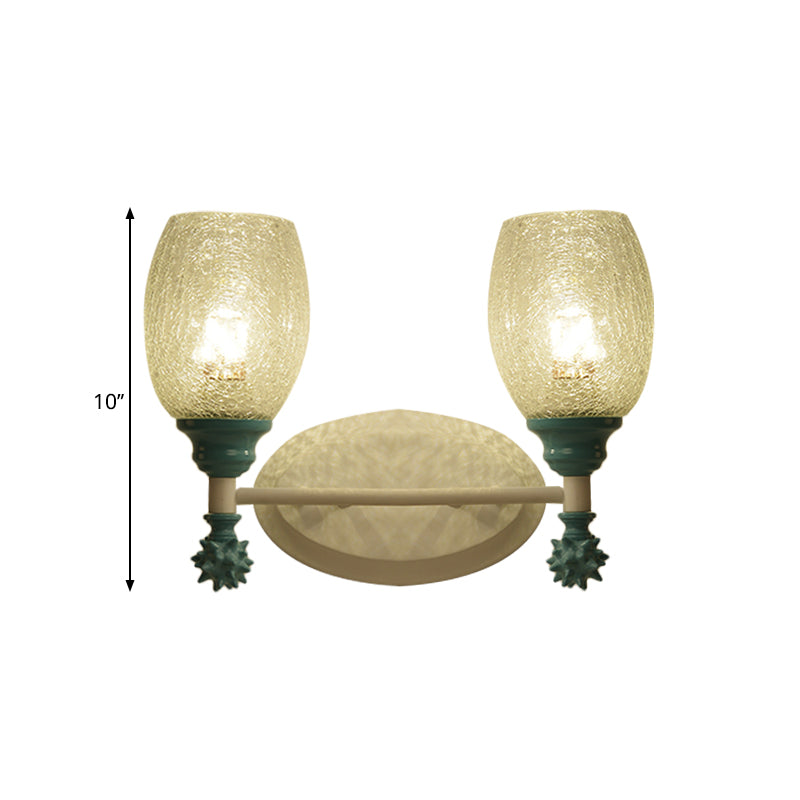 Frendorf | 1/2-Bulb Bedside Wandlamp Plattelands Blauw/Goud/Donkerblauw Wandverlichting mit Ovale Heldere Barstglas Shade