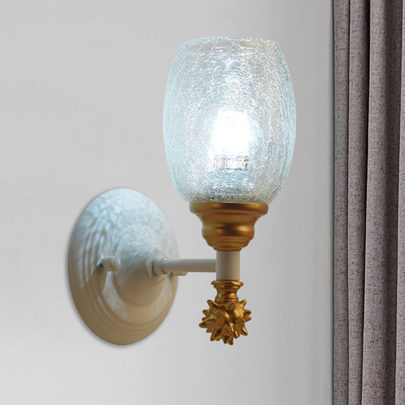 Frendorf | 1/2-Bulb Bedside Wandlamp Plattelands Blauw/Goud/Donkerblauw Wandverlichting mit Ovale Heldere Barstglas Shade