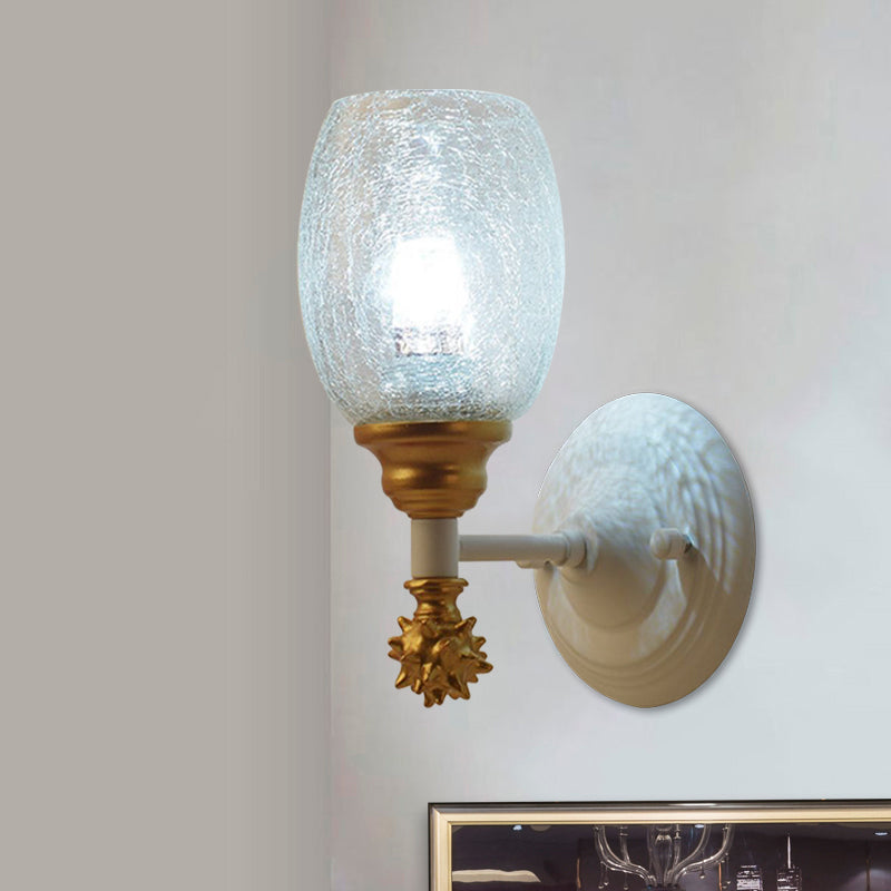 Frendorf | 1/2-Bulb Bedside Wandlamp Plattelands Blauw/Goud/Donkerblauw Wandverlichting mit Ovale Heldere Barstglas Shade