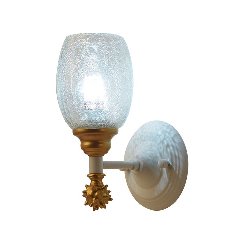 Frendorf | 1/2-Bulb Bedside Wandlamp Plattelands Blauw/Goud/Donkerblauw Wandverlichting mit Ovale Heldere Barstglas Shade