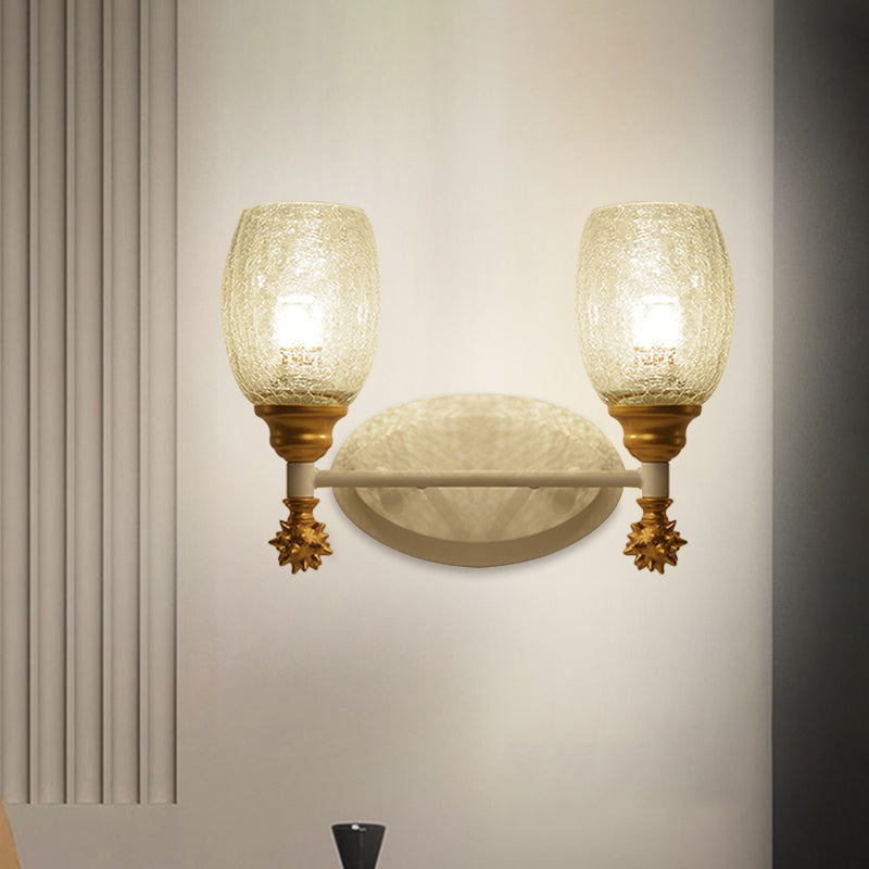 Frendorf | 1/2-Bulb Bedside Wandlamp Plattelands Blauw/Goud/Donkerblauw Wandverlichting mit Ovale Heldere Barstglas Shade