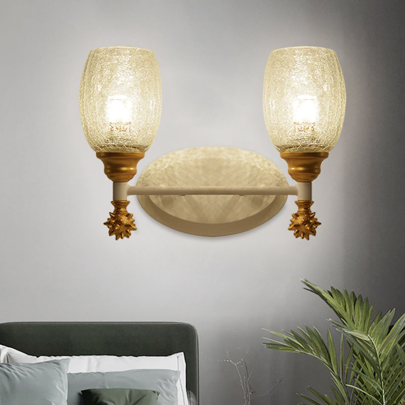 Frendorf | 1/2-Bulb Bedside Wandlamp Plattelands Blauw/Goud/Donkerblauw Wandverlichting mit Ovale Heldere Barstglas Shade