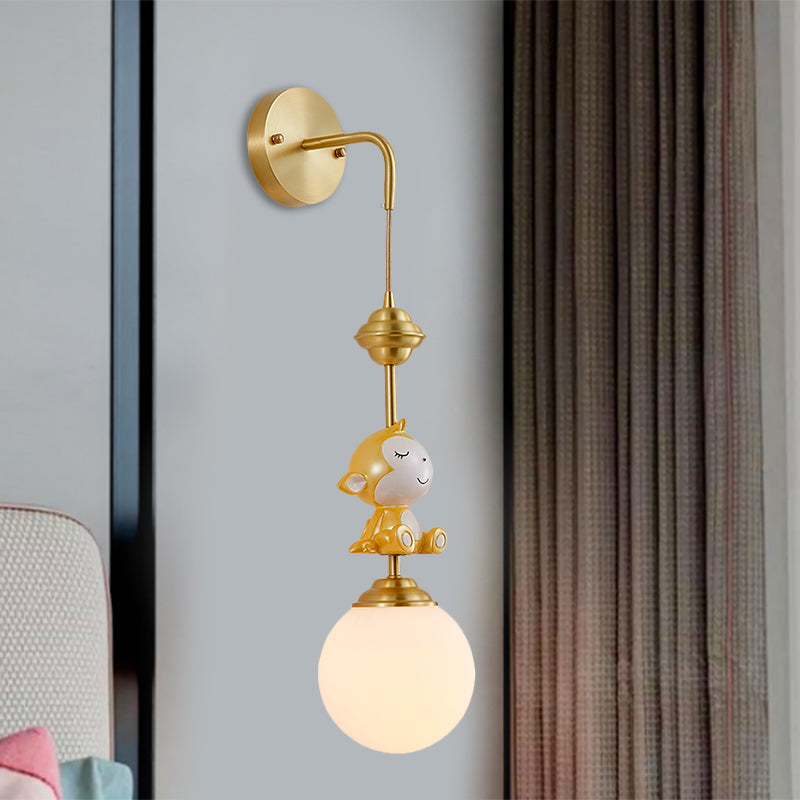 Globe Wandbeleuchtung Fixture Cartoon Opakes Glas 1 Kopf Gold Wandmontierte Lampe mit Schaf/Affe/Kaninchen Deco