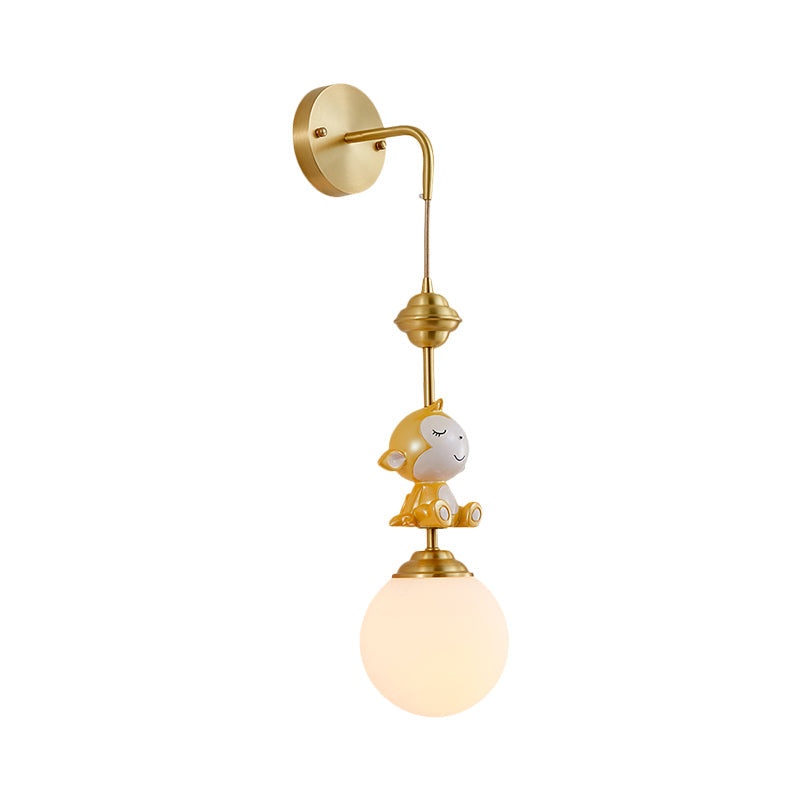 Globe Wandbeleuchtung Fixture Cartoon Opakes Glas 1 Kopf Gold Wandmontierte Lampe mit Schaf/Affe/Kaninchen Deco