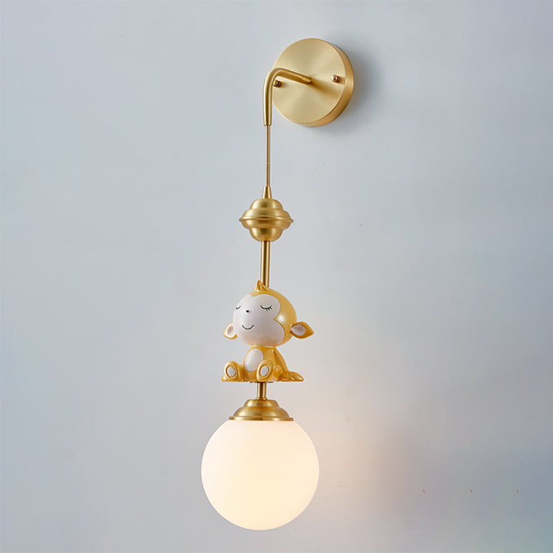 Globe Wandbeleuchtung Fixture Cartoon Opakes Glas 1 Kopf Gold Wandmontierte Lampe mit Schaf/Affe/Kaninchen Deco