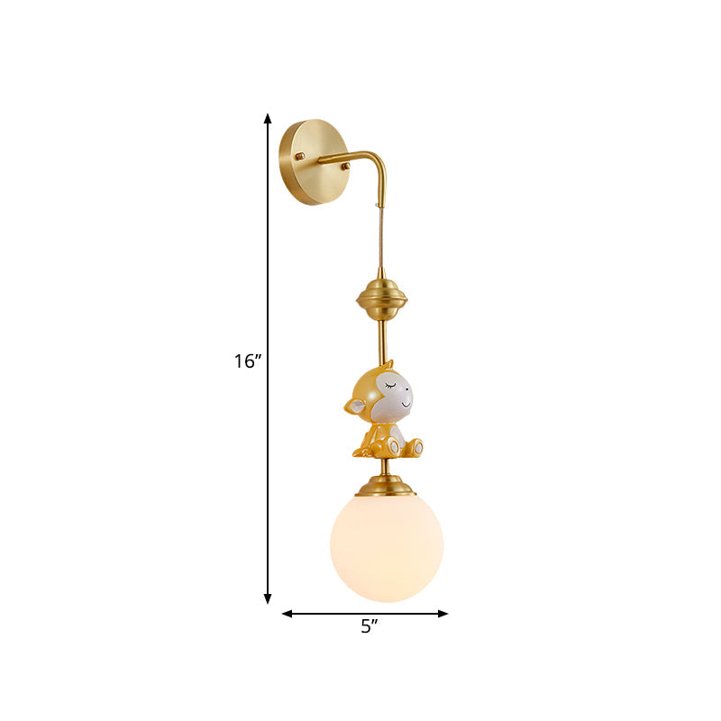 Globe Wandbeleuchtung Fixture Cartoon Opakes Glas 1 Kopf Gold Wandmontierte Lampe mit Schaf/Affe/Kaninchen Deco