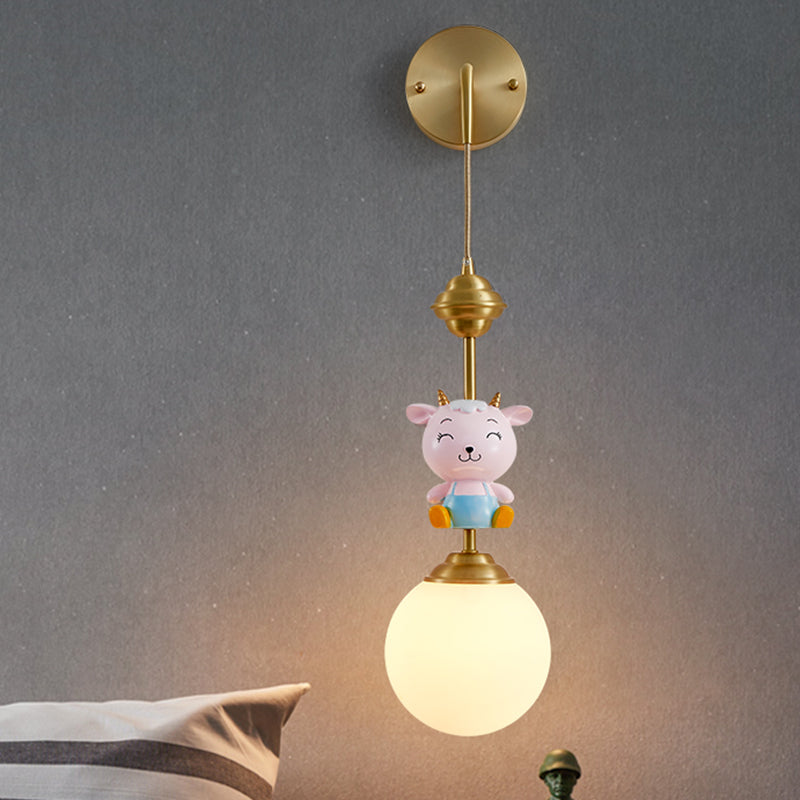 Globe Wandbeleuchtung Fixture Cartoon Opakes Glas 1 Kopf Gold Wandmontierte Lampe mit Schaf/Affe/Kaninchen Deco