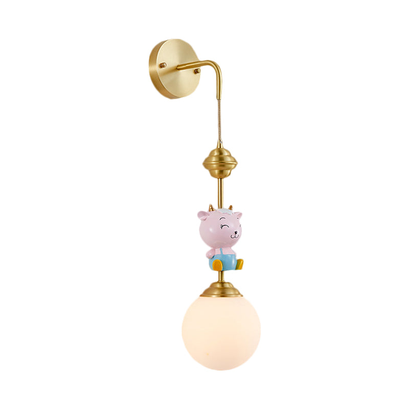 Globe Wandbeleuchtung Fixture Cartoon Opakes Glas 1 Kopf Gold Wandmontierte Lampe mit Schaf/Affe/Kaninchen Deco