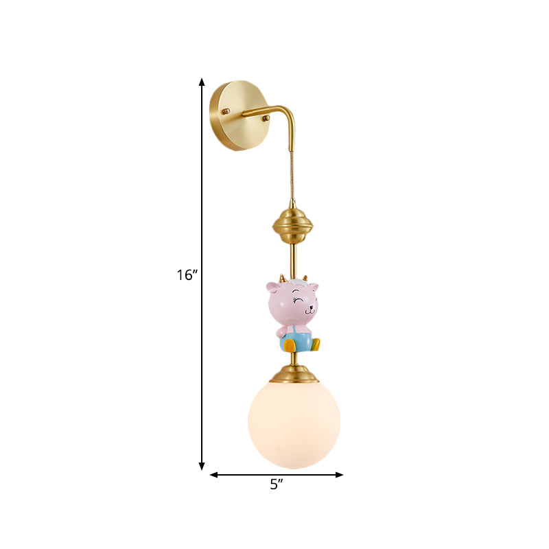 Globe Wandbeleuchtung Fixture Cartoon Opakes Glas 1 Kopf Gold Wandmontierte Lampe mit Schaf/Affe/Kaninchen Deco