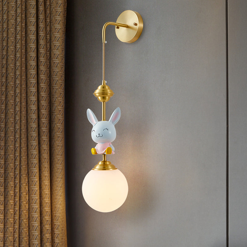 Globe Wandbeleuchtung Fixture Cartoon Opakes Glas 1 Kopf Gold Wandmontierte Lampe mit Schaf/Affe/Kaninchen Deco