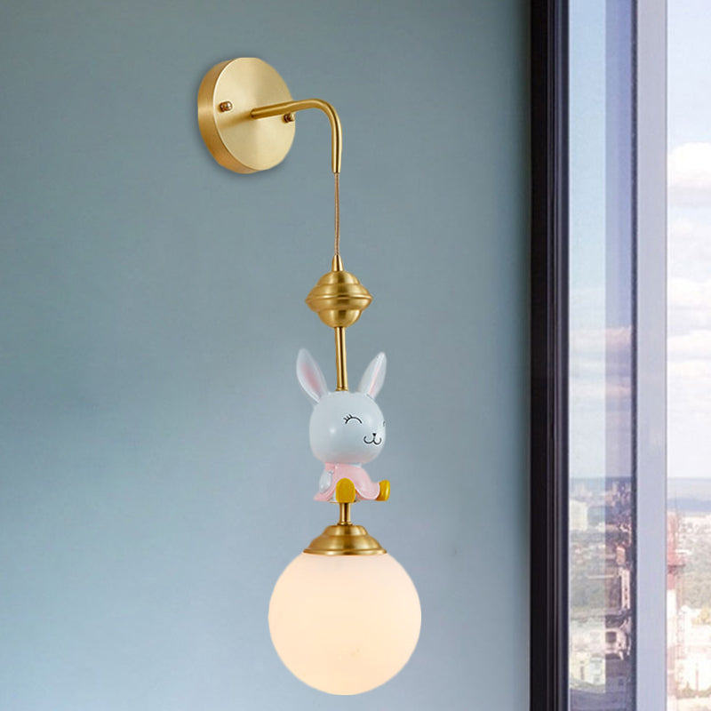Globe Wandbeleuchtung Fixture Cartoon Opakes Glas 1 Kopf Gold Wandmontierte Lampe mit Schaf/Affe/Kaninchen Deco