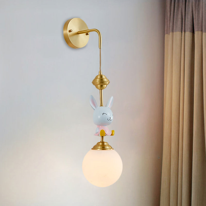 Globe Wandbeleuchtung Fixture Cartoon Opakes Glas 1 Kopf Gold Wandmontierte Lampe mit Schaf/Affe/Kaninchen Deco