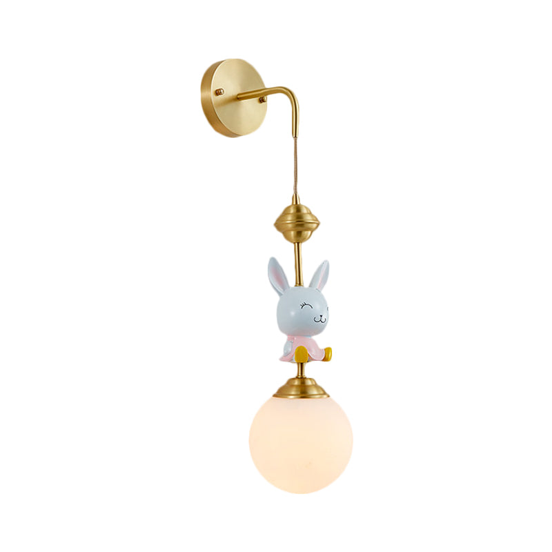 Globe Wandbeleuchtung Fixture Cartoon Opakes Glas 1 Kopf Gold Wandmontierte Lampe mit Schaf/Affe/Kaninchen Deco