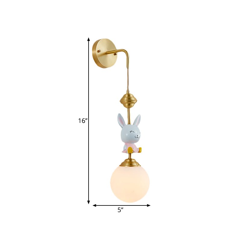 Globe Wandbeleuchtung Fixture Cartoon Opakes Glas 1 Kopf Gold Wandmontierte Lampe mit Schaf/Affe/Kaninchen Deco