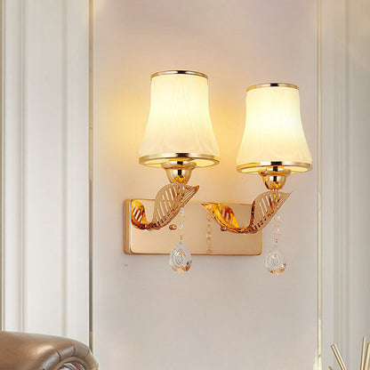 Frendorf | Bell Wandmontage Licht Modernistisch Opalglas 2-Kop Gouden Wandverlichting met Kristal Drop