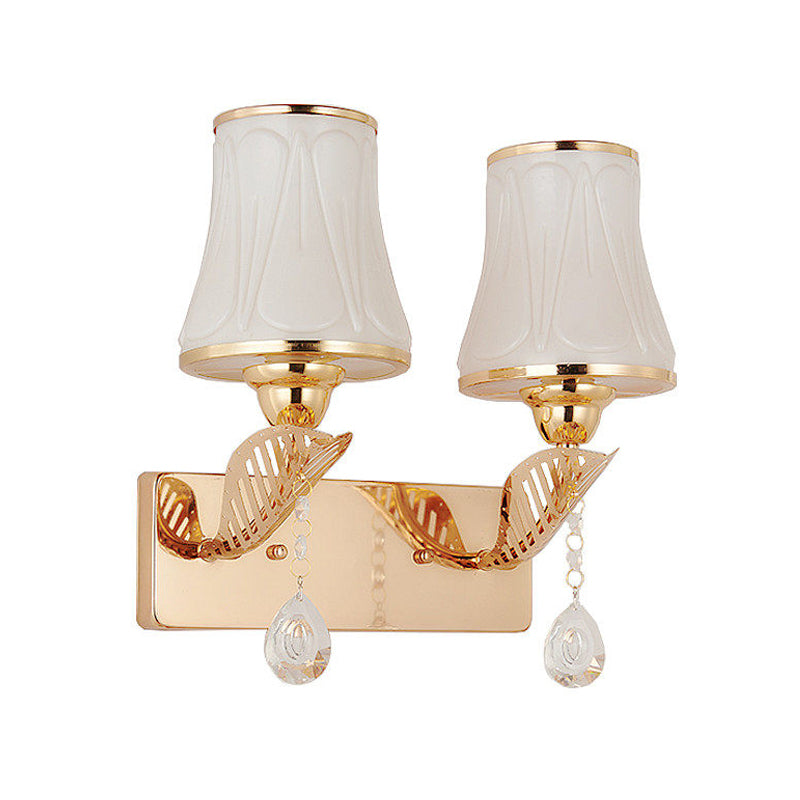 Frendorf | Bell Wandmontage Licht Modernistisch Opalglas 2-Kop Gouden Wandverlichting met Kristal Drop