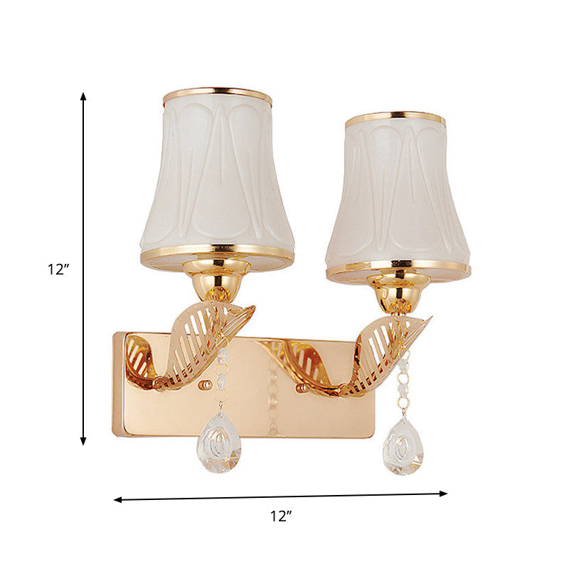 Frendorf | Bell Wandmontage Licht Modernistisch Opalglas 2-Kop Gouden Wandverlichting met Kristal Drop