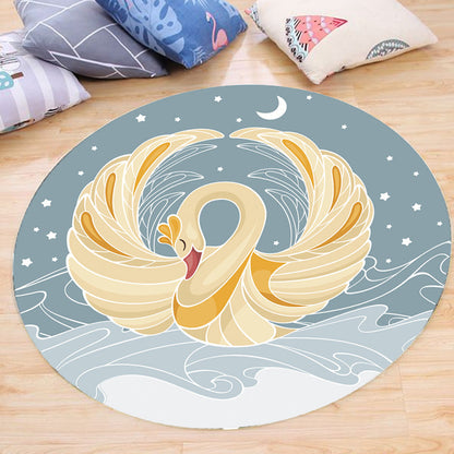 Frendorf | Grijs en Geel Kids Tapijt Polyester Cartoon Zwaan Patroon Tapijt Huisdieren Vriendelijk Wasbaar Antislip Onderkant Tapijt voor Decoratie