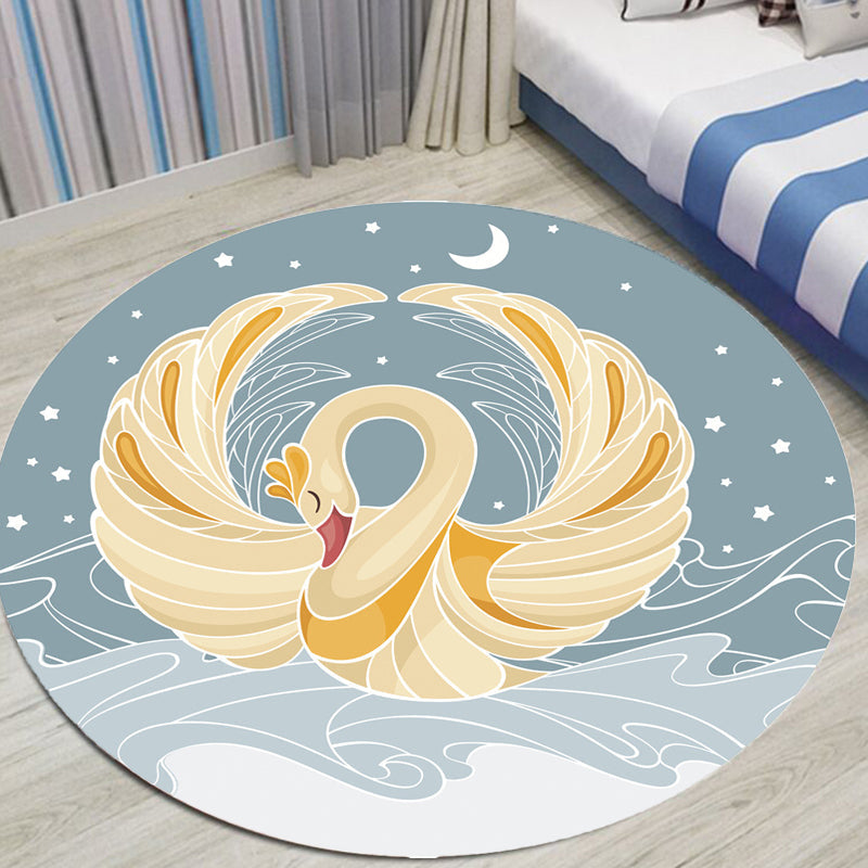 Frendorf | Grijs en Geel Kids Tapijt Polyester Cartoon Zwaan Patroon Tapijt Huisdieren Vriendelijk Wasbaar Antislip Onderkant Tapijt voor Decoratie