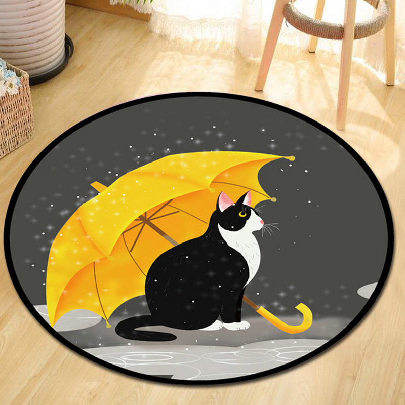 Frendorf | Gry en Geel Kindertapijt Polyester Hond en Kat Patroon Tapijt Huisdiervriendelijk Wasbaar Antislip Ondergrond Vloerkleed voor Decoratie