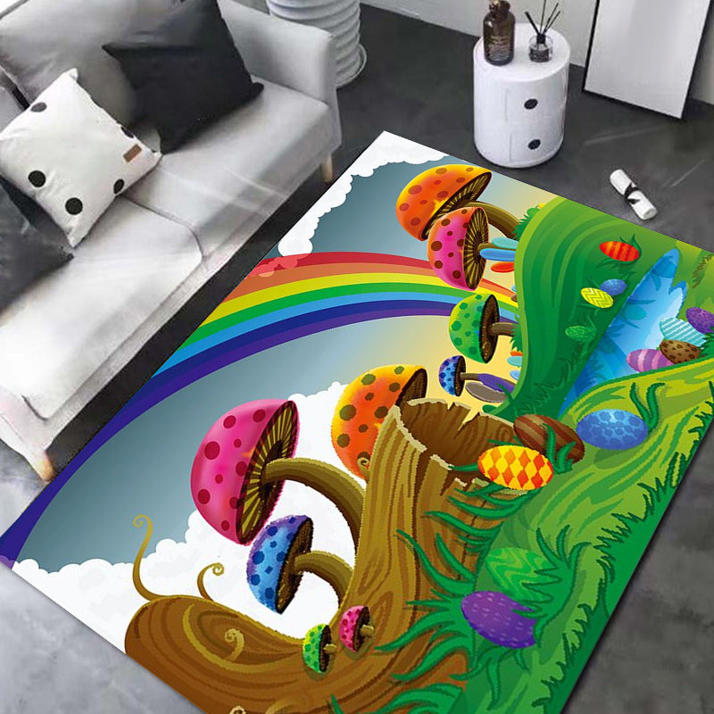 Frendorf | Kinderen Plant Patroon Tapijt Groen en Blauw Polyester Tapijt Wasbaar Huisdiervriendelijk Antislip Vloerkleed voor de Kinderkamer