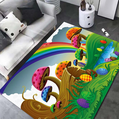 Frendorf | Kinderen Plant Patroon Tapijt Groen en Blauw Polyester Tapijt Wasbaar Huisdiervriendelijk Antislip Vloerkleed voor de Kinderkamer
