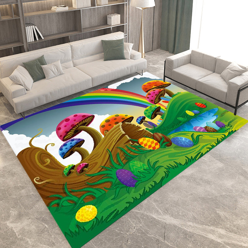 Frendorf | Kinderen Plant Patroon Tapijt Groen en Blauw Polyester Tapijt Wasbaar Huisdiervriendelijk Antislip Vloerkleed voor de Kinderkamer