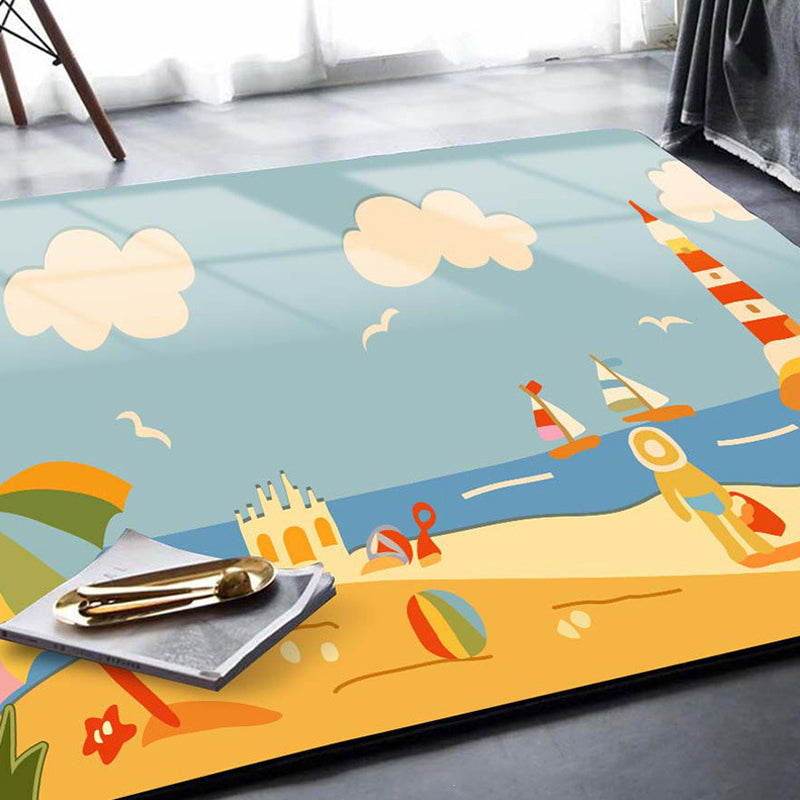 Frendorf | Kinderen Plant Patroon Tapijt Groen en Blauw Polyester Tapijt Wasbaar Huisdiervriendelijk Antislip Vloerkleed voor de Kinderkamer