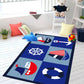 Frendorf | Kinder-Schiffsmuster-Teppich mit Anker Blau Polyester Teppich Waschbar Haustierfreundlich Rutschfester Teppich für das Kinderzimmer