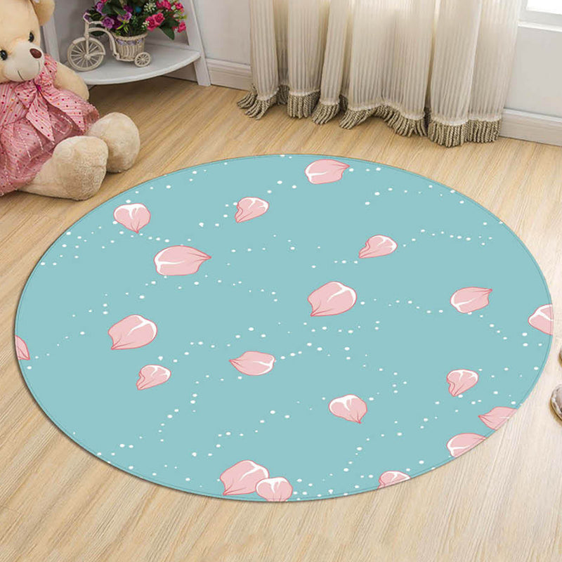Frendorf | Novelty Flower Pattern Rug with Branch Pink and Blue Kids Rug Cotton Washable Pet Friendly Anti-Slip Carpet for Children's Room