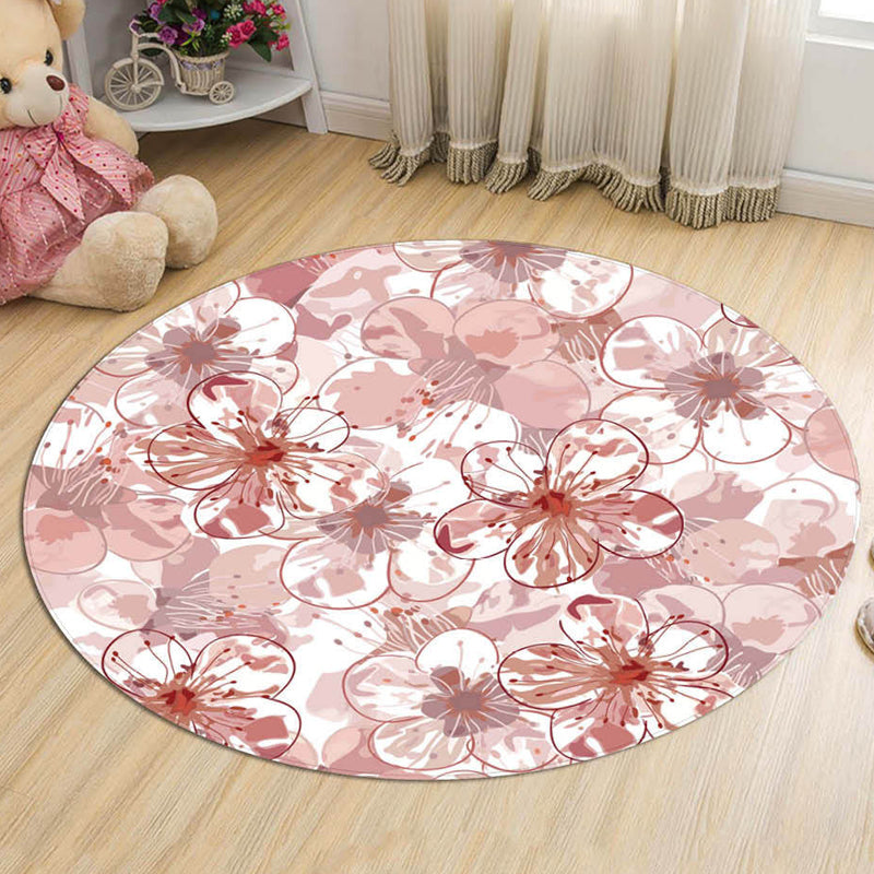 Frendorf | Novelty Flower Pattern Rug with Branch Pink and Blue Kids Rug Cotton Washable Pet Friendly Anti-Slip Carpet for Children's Room