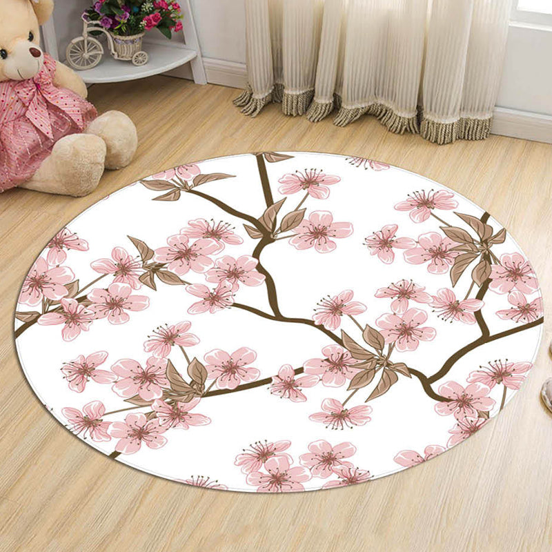 Frendorf | Novelty Flower Pattern Rug with Branch Pink and Blue Kids Rug Cotton Washable Pet Friendly Anti-Slip Carpet for Children's Room