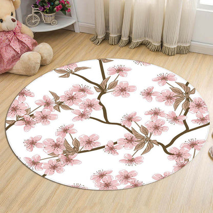 Frendorf | Novelty Flower Pattern Rug with Branch Pink and Blue Kids Rug Cotton Washable Pet Friendly Anti-Slip Carpet for Children's Room
