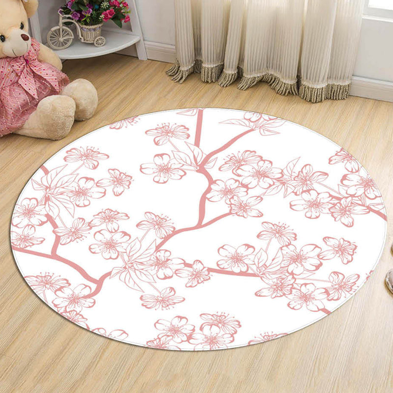 Frendorf | Novelty Flower Pattern Rug with Branch Pink and Blue Kids Rug Cotton Washable Pet Friendly Anti-Slip Carpet for Children's Room
