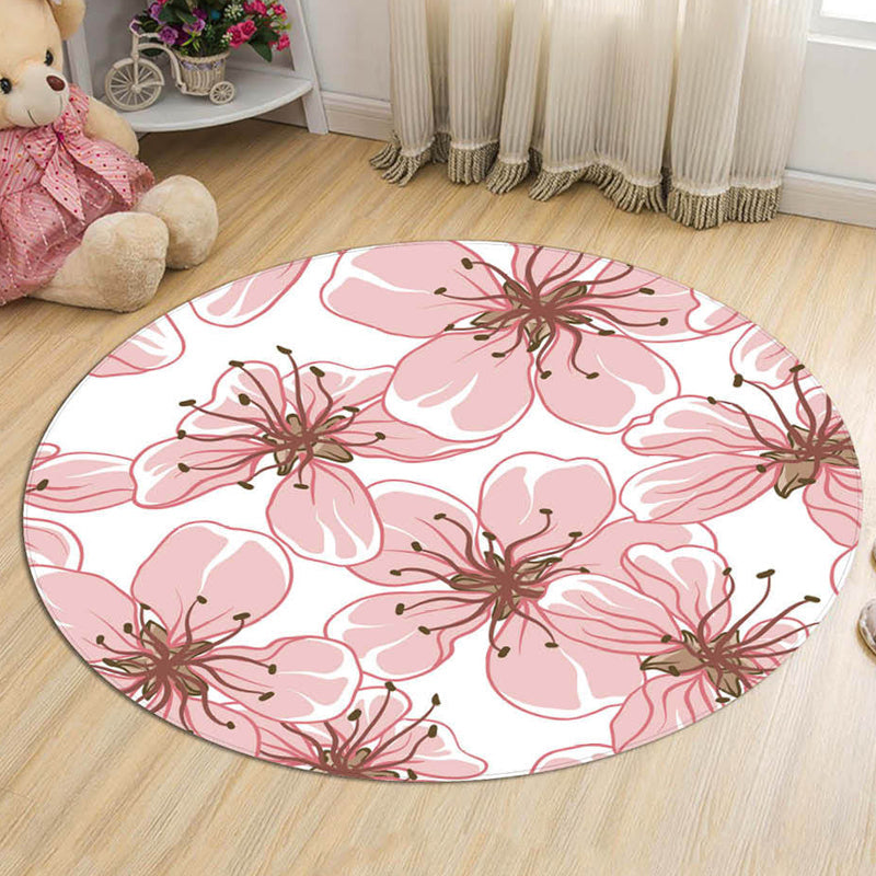Frendorf | Novelty Flower Pattern Rug with Branch Pink and Blue Kids Rug Cotton Washable Pet Friendly Anti-Slip Carpet for Children's Room