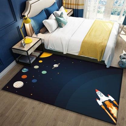 Frendorf | Stylish Outer Space pattern rug blue and black children's rug polyester washable pet-friendly anti-slip rug for children's room