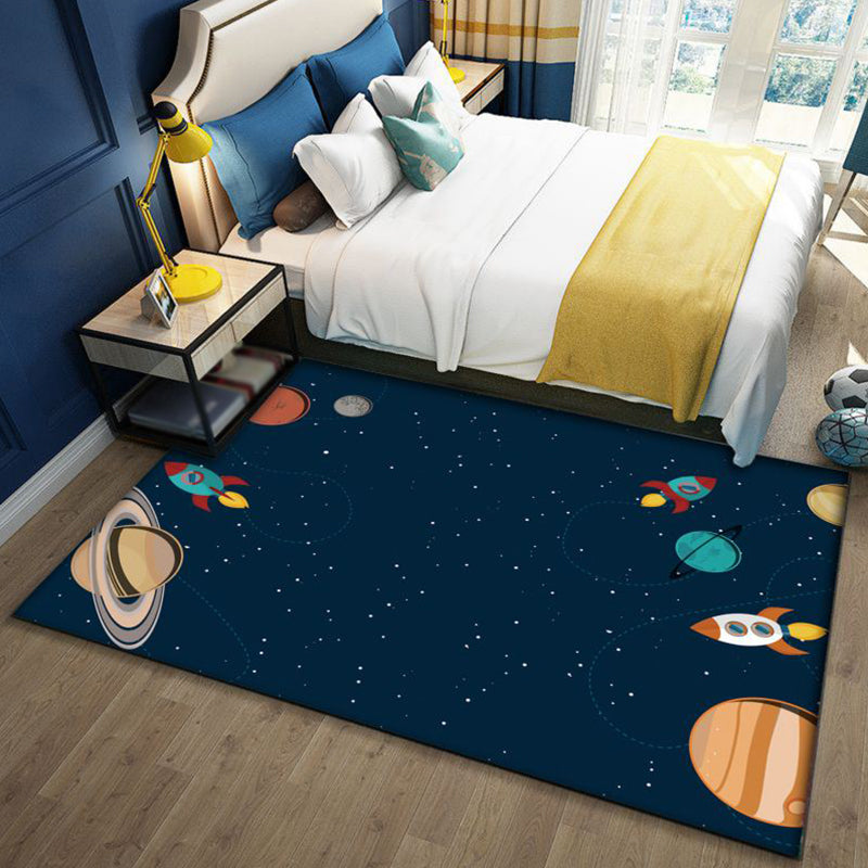 Frendorf | Stylish Outer Space pattern rug blue and black children's rug polyester washable pet-friendly anti-slip rug for children's room