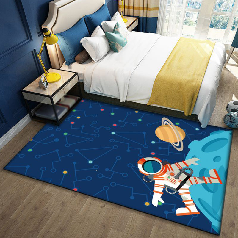 Frendorf | Stylish Outer Space pattern rug blue and black children's rug polyester washable pet-friendly anti-slip rug for children's room