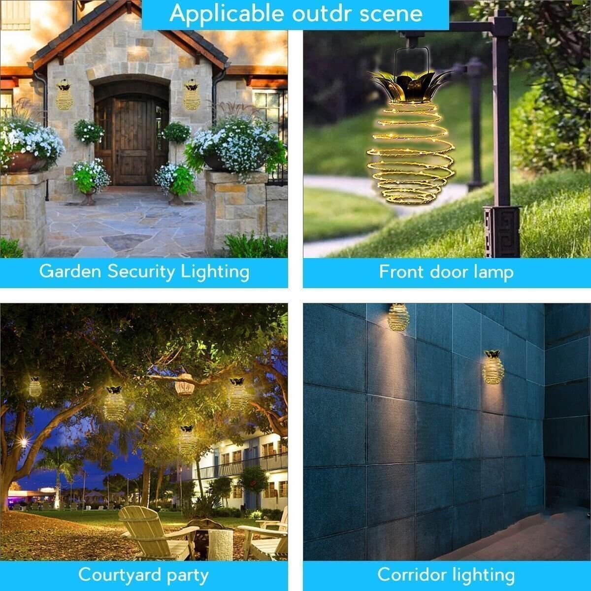 Frendorf | SolarShine Ananas-Laterne | LED Solar Gartenlampe | Kupferdraht | Outdoor Wasserdicht | Hängende Deko-Leuchten