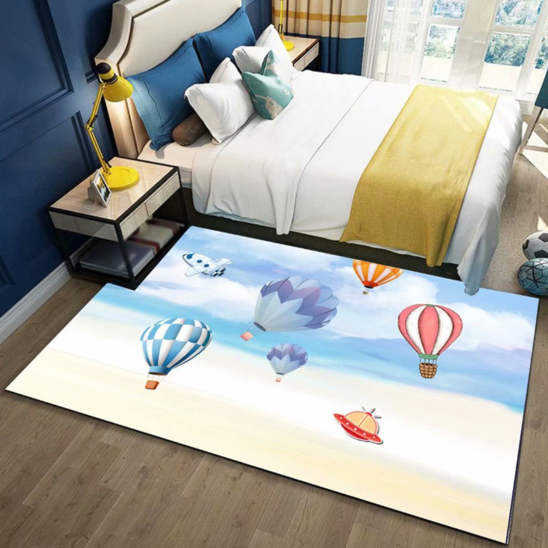 Frendorf | Zwart en Blauwe Kindertapijt Polyester Ruimte en Strand Patroon Tapijt Huisdier Vriendelijk Wasbaar Antislip Ondergrond Vloerkleed voor Decoratie