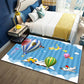 Frendorf | Zwart en Blauwe Kindertapijt Polyester Ruimte en Strand Patroon Tapijt Huisdier Vriendelijk Wasbaar Antislip Ondergrond Vloerkleed voor Decoratie
