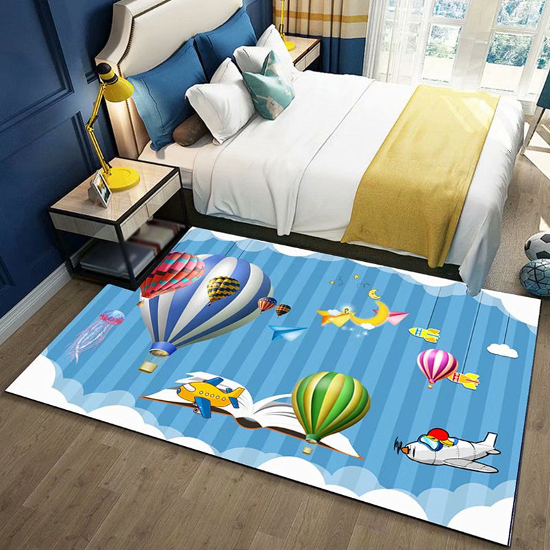 Frendorf | Zwart en Blauwe Kindertapijt Polyester Ruimte en Strand Patroon Tapijt Huisdier Vriendelijk Wasbaar Antislip Ondergrond Vloerkleed voor Decoratie
