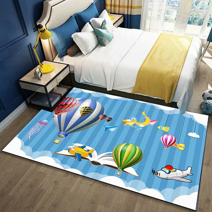Frendorf | Zwart en Blauwe Kindertapijt Polyester Ruimte en Strand Patroon Tapijt Huisdier Vriendelijk Wasbaar Antislip Ondergrond Vloerkleed voor Decoratie