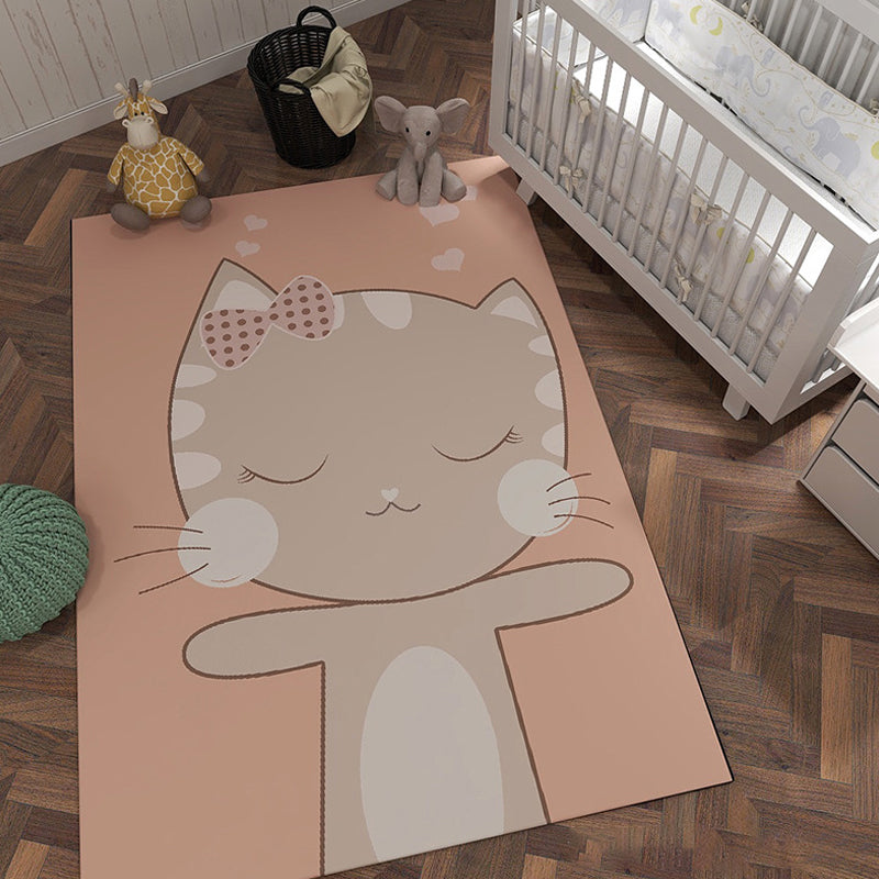 Frendorf | Einzigartiger Cartoon-Tiermuster-Teppich mit Stern Schwarz und Pink Kinderteppich Polyester Waschbar Haustierfreundlich Rutschfester Teppich für Kinderzimmer