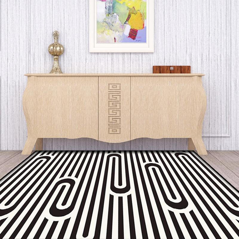 Frendorf | Modern Gestreepte Patroon Tapijt Zwart en Wit Polyester Tapijt Wasbaar Huisdiervriendelijk Antislip Area Tapijt voor Woonkamer