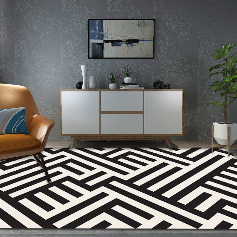 Frendorf | Modern Gestreepte Patroon Tapijt Zwart en Wit Polyester Tapijt Wasbaar Huisdiervriendelijk Antislip Area Tapijt voor Woonkamer